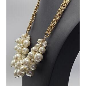 J.Crew Faux Pearl Rhinestone Cluster Collar Necklace with Gold Tone Chain